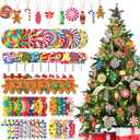 Namalu 60 Pieces Christmas Peppermint Candy Hanging Ornaments Wood Christmas Tree Lollipop Gingerbread Candy Ornaments Set Colorful Cane Decorations with Rope for Xmas(Classic)