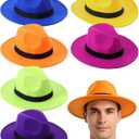 SATINIOR 6 Pcs Felt Bowler Hats Bulk Vintage Gangster Mafia Manhattan 1920s Costume Hats for Halloween Cosplay Party Supplies (Mafia, 6 Neon Colors)