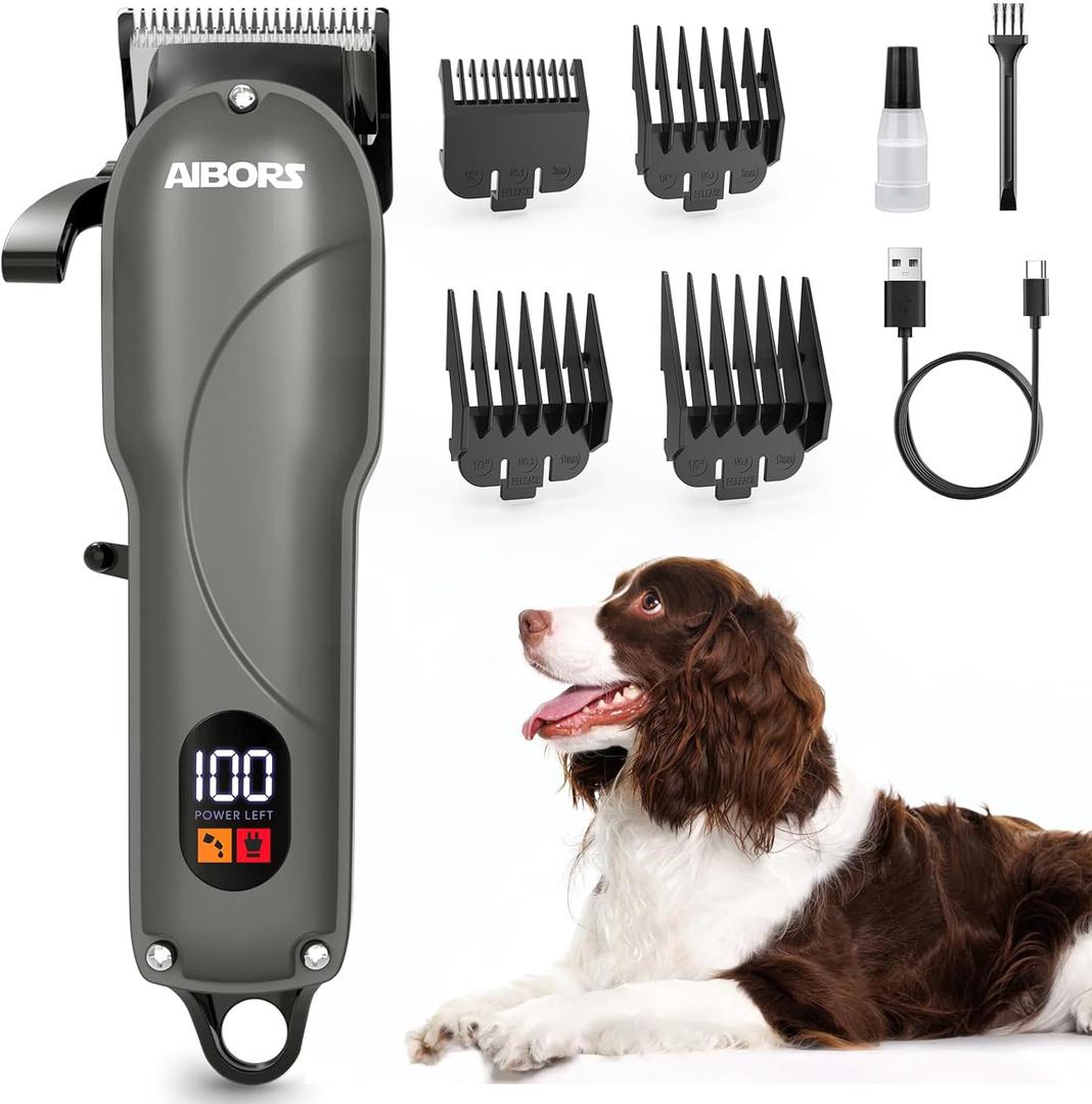Dog Clippers for Grooming: Dog Grooming Kit Low Noise Electric Quiet Rechargeable Adjustable Clipper Comb Cordless Pet Hair Thick Coats Clippers Trimmers Set Dogs Hair Clippers for Dogs Cats Pets (Grey)