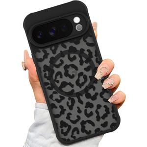 AIGOMARA Case for Google Pixel 10 Pro [Compatible with MagSafe] Black Leopard Pattern Design for Women Girls Men Soft TPU Bumper Hard PC Back Anti-Fall Shockproof Protective Slim Cover
