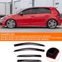 4pcs 3D Wavy MU Style Window Visors Compatible with 2010-2014 VW Golf R GTI MK6 4-Door Hatchback, Front+Rear Left+Right Outside Mount Type Dark Smoke Tint Tape-On Side Sun Rain Guards Set of 4