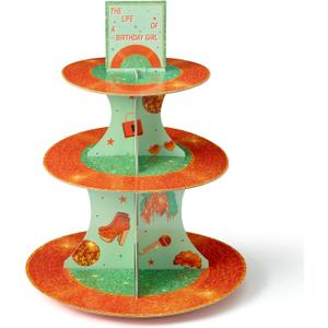 Happy Birthday Cupcake Stand - 3 Tier The Life of A Birthday Girl Dessert Holder Girl's Birthday Party Cardboard Cake Stand Orange Glitter Cupcake Display for Girls Women Party Decorations