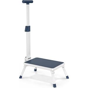 Folding Step Stool, Step Stools with Handle for Elderly Adults, Metal Stepping Stool with Adjustable Handrail in Kitchen, Bathroom, Bedroom, 330 Lbs Capacity