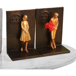 Book Ends Holders - Home Books Shelves, Resin Lovers Couple Statue Bookends Stopper, Non-Skid Bookend | Vintage Resin Lovers Statue Bookends Books Holder for Study Room Home Desk Decoration