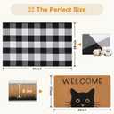 Door Mat Combo Set, 28" x 43" Plaid Mat +17" x 30" Black Cat with Green Eyes Doormat, 2 PCS Welcome Mat Set for Front Door, Entrance, Porch Decor, Non-Slip