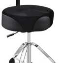 Pro Drum Stool with Backrest, Heavy Duty Hydraulic Drum Throne, Velvet-Covered Ergonomic Memory Foam Drum Seat, Adjustable Drum Chair Anti-Slip Base, Drum Saddle Bench for Drummers (Black)