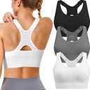 Adjustable Sports Bras for Women: 3 Pack High Support Padded Racerback Sport for Large Bust Workout Running Gym (Small, Black/Grey/White)