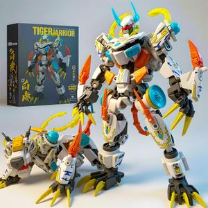 Mech Building Blocks Action Figure Toys, 2in1 White Tiger Transforming Robot Building Set, Converts to Tiger Model, for Adults Kids Boys Ages 8+,455 Pieces