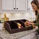 Potato Onion Storage Bin, Wooden Pantry Organizer with 3 Compartments, Open Front Produce Storage Organizer for Kitchen Counter, Fruit, Vegetable, Garlic and Coffee Bar, 5.91 x 11.81 x 19.68 inch / 15 x 30 x 50 cm