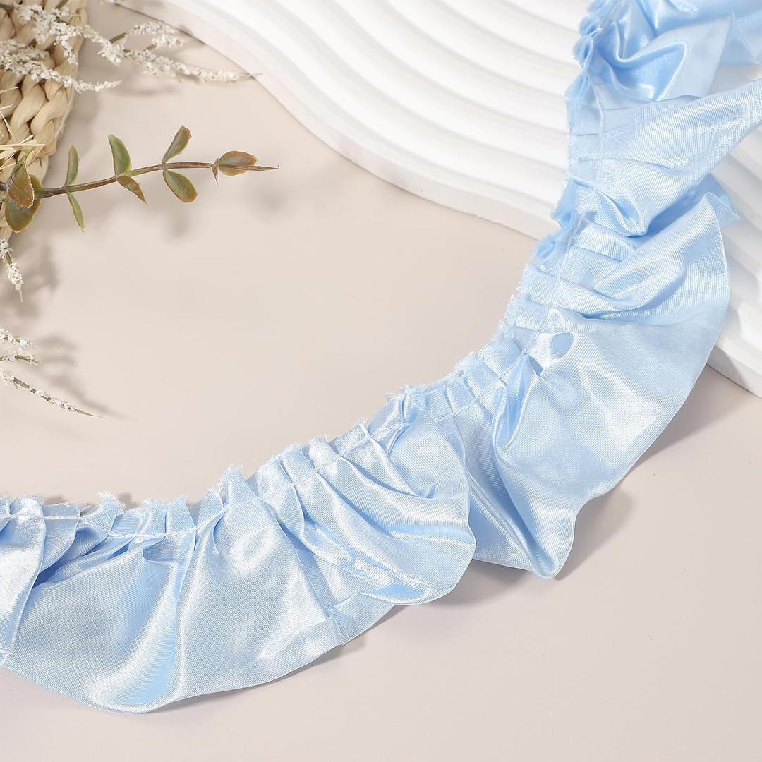 uxcell 5.5 Yards 3D Pleated Chiffon Lace Trim 2" Satin Ruffle Ribbon Pleated Sewing Fabric Trim for Headwear Dress Bag Wedding Dress Home Decoration, Light Blue