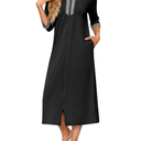Ekouaer Women's Zipper Robe 3/4 Sleeves Housecoat Full Length Nightgown Soft Loungewear Robe with Pockets, L
