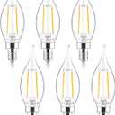 Sigalux Candelabra LED Light Bulbs Dimmable, E12 40 Watt Chandelier Light Bulbs, CA10 Flame Tip Candle Light Bulbs, 5000K Daylight, E12 LED Bulb for Chandeliers, Ceiling Fan, Pendant, 6 Pack