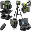 16 Line Laser Level 360 Self Leveling, 4x360Professional 4D Green Cross Line laser Level with 2 Batteries, Adjustable Brightness & Remote Control, for Tiling Floor Construction and Picture Hanging