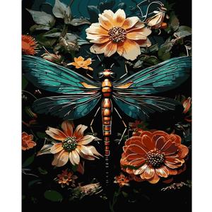 Dragonfly Paint By Numbers Kit For Adults Beginner Adult Paint By Number Kits On Canvas Dragonfly Flower Oil Painting Kit For Beginners Adults For Gift Home Wall Decor 16x20 InchWithout Frame