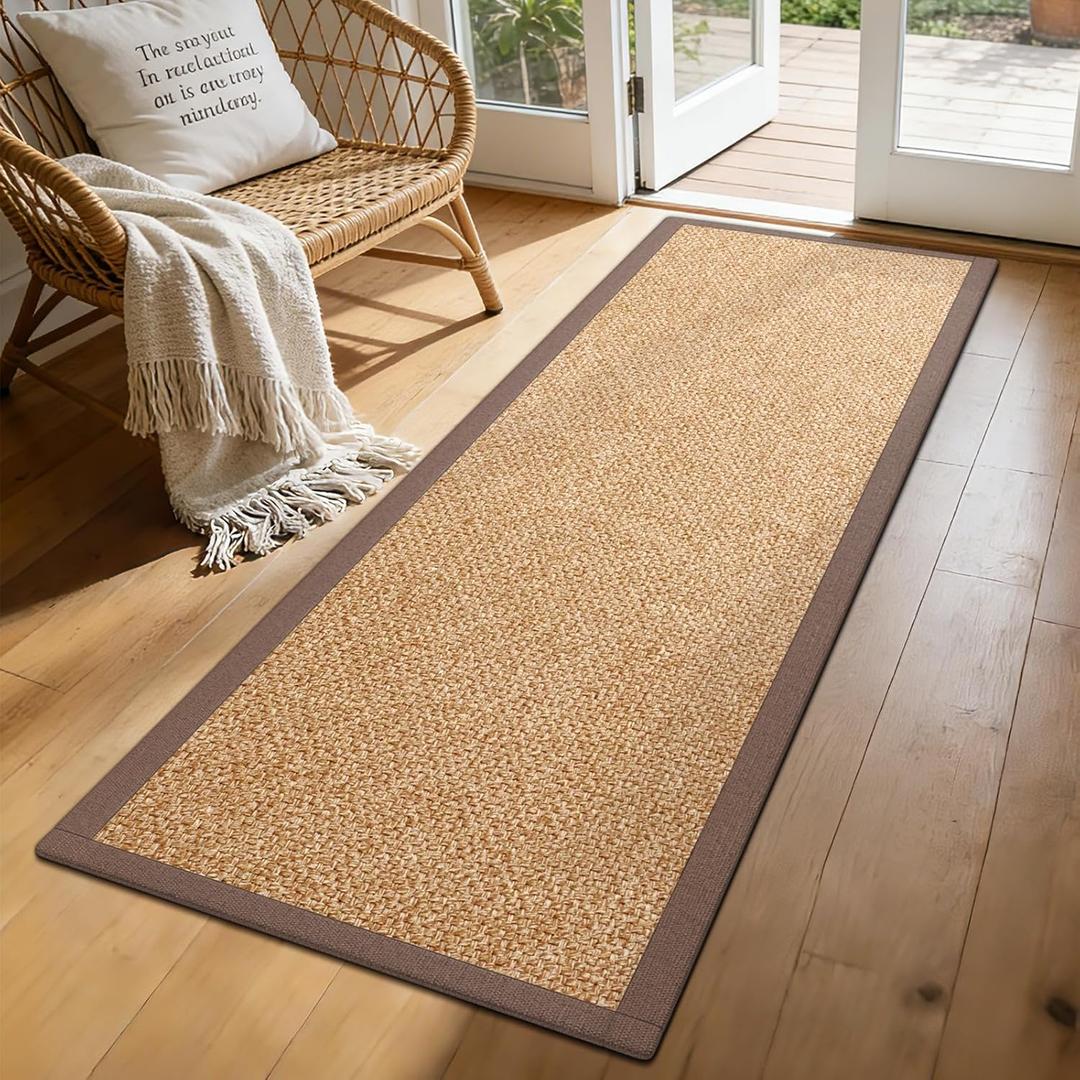 Washable Hallway Runner Rug 2x6 Jute Like Kitchen Runner Mat Rugs Non Slip, Woven Soft Entryway Farmhouse Runner Boho Floor Carpet for Indoor Laundry Hall Backdoor Bedroom Living Room, Brown