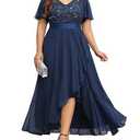 Mother of Bride Groom Dress Plus Size Navy Blue Formal Wedding Guest Evening Bridesmaid Prom Elegant Cocktail Long Dress, 20 Plus