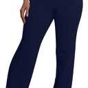 GOKATOSAU Women's Hight Waist Decorative Front Pocket Trousers Straight Wide Leg Long Flared Pants Navy (Blue, L)