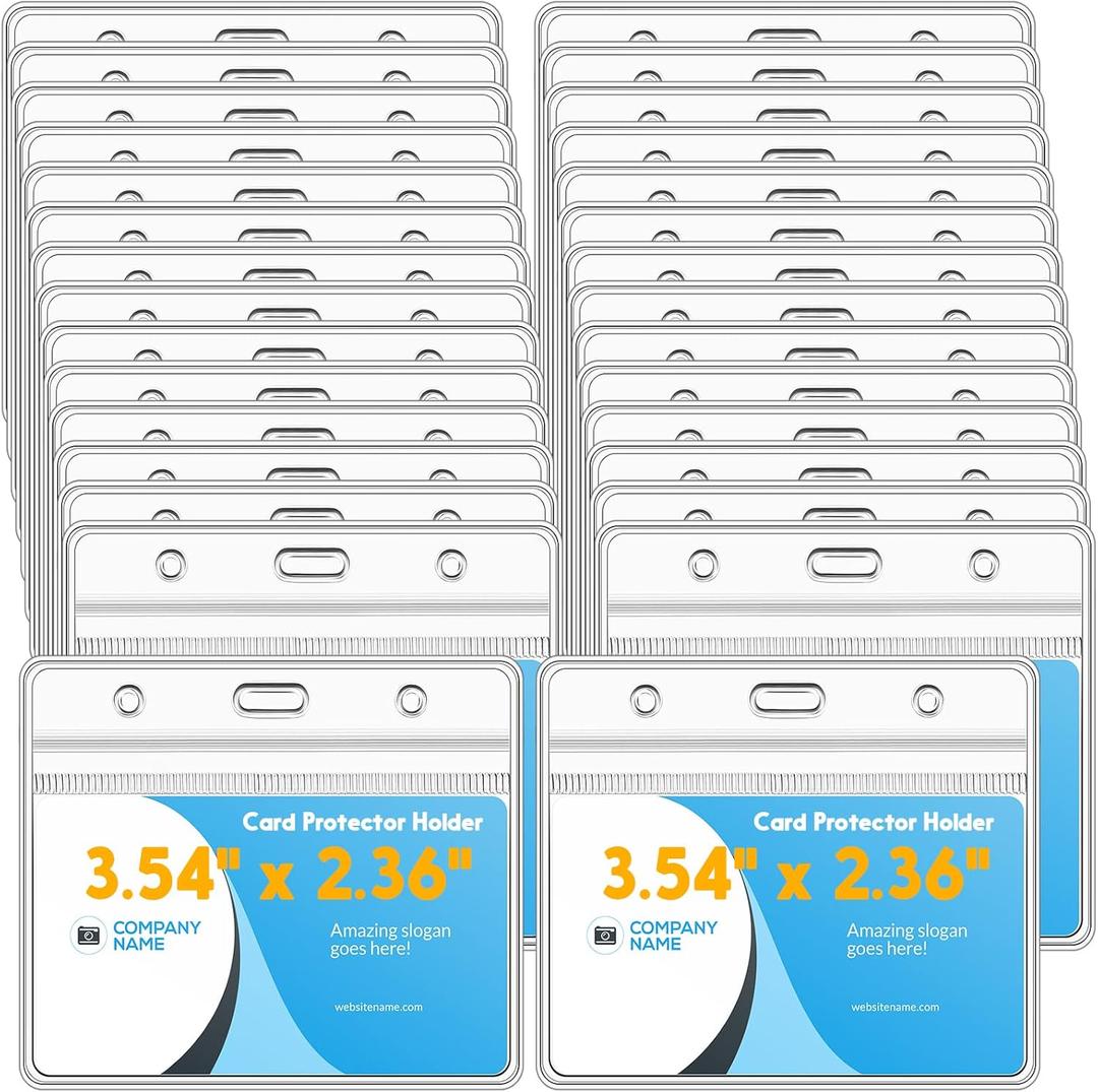 Marspark 300 Pieces Clear Plastic Horizontal Name Badge ID Card Holder with Waterproof Type Resealable Zip, 3.54 x 2.36 in, Transparent PVC Sleeve for Office Doctor Nurse 2026 Back to School Supplies