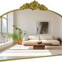 Antique Gold Arched Wall Mirror, 48"x30" Baroque Vintage Mirror with Ornate Metal Frame, Large Traditional Home Decor Bathroom/Wall/Vanity/Mantel/Bedroom/Entryway/Hallway