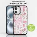 for iPhone 16 Case, TPU+PC Premium Painted Shockproof Phone Case, Superior Shock Absorption, Military-Grade Drop Protection, Dreamy Pink Princess Dress Design Phone Case