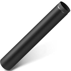 LEIFIDE Black Matte Stove Pipe Crimped Flue Stovepipe Connector 6 Inch 304 Stainless Steel Chimney Pipe Steel Building Supplies for Wood Stove Through Wall Vent(6 x 48 Inch, 1 Pcs)