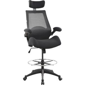 BOLISS 400lbs High Back Computer Office Drafting Chair Flip up Armrests Lumbar Support Adjustable Big Footrest Ring(Black) (BLS-2818HD)
