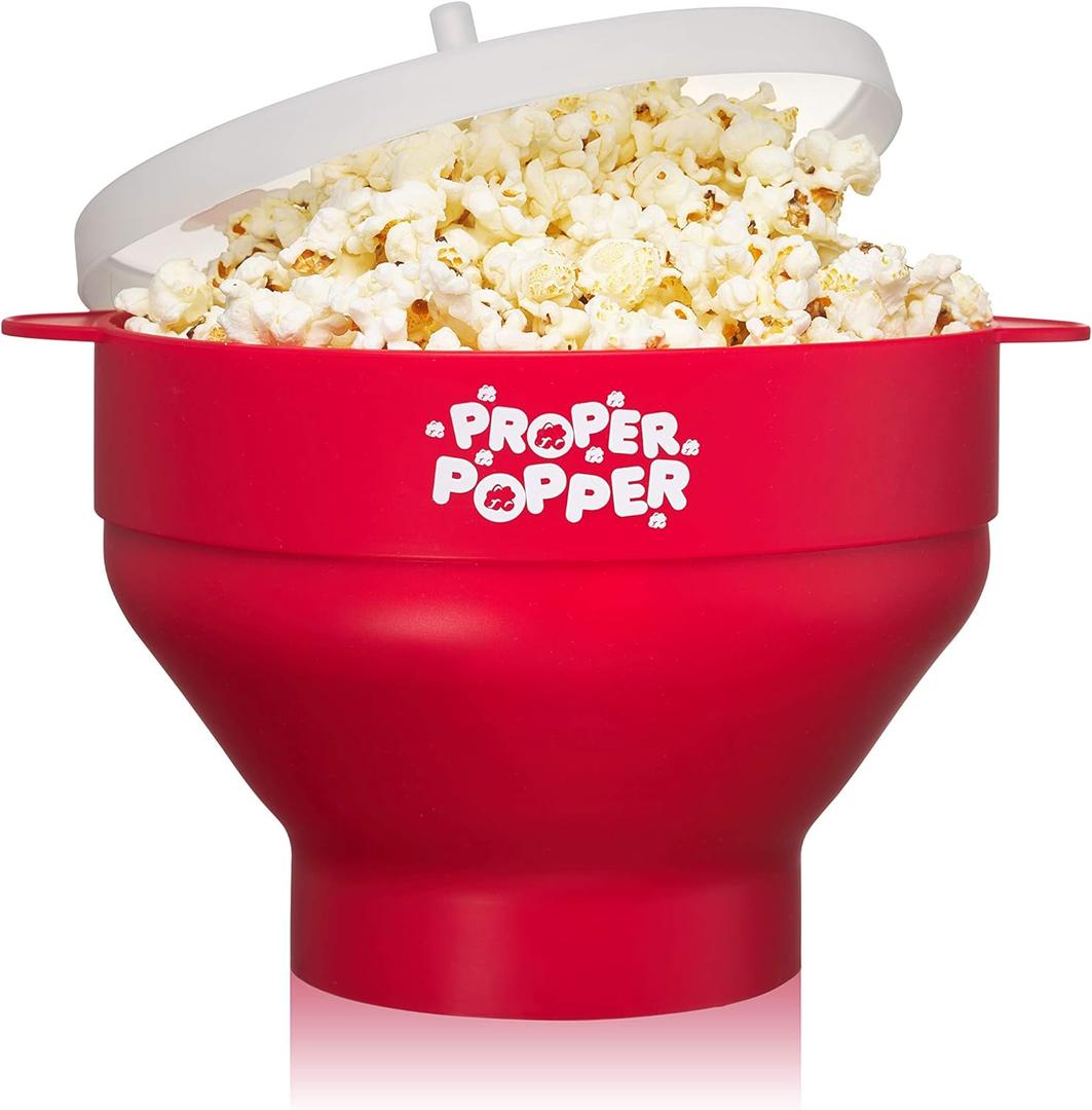 The Original Proper Popper Microwave Popcorn Popper, Silicone Popcorn Maker, Collapsible Bowl BPA Free & Dishwasher Safe - (Red)