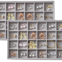 Large Velvet Jewelry Tray Display Drawer Inserts 2 Pack Stackable Jewelry Organizer for Earring Bracelet Necklace Ring (Gray, 24 Grids)