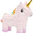 Blue Panda Unicorn Pinata for Girl - Small Pink 13 x 15.5 x 5 in - Princess Birthday Party Pinata & Rainbow Mane Theme - Easy-Fill Design