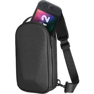 MoKo Shockproof Sling Crossbody Bag for Nintendo Switch 2, Black | Hard EVA Against Impacts, Adjustable Straps Easy to Carry, Breathable Mesh Back Extend Wear, 8 Game Slots, fit Steam Deck
