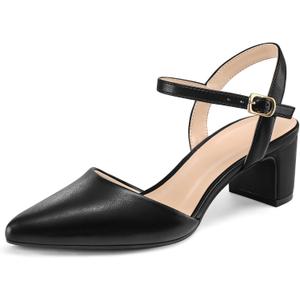 mysoft Women's Pumps 2 Inch Chunky Block Heel Pointed Toe Ankle Strap Slingback Wedding Party Dress Shoes (7), Black
