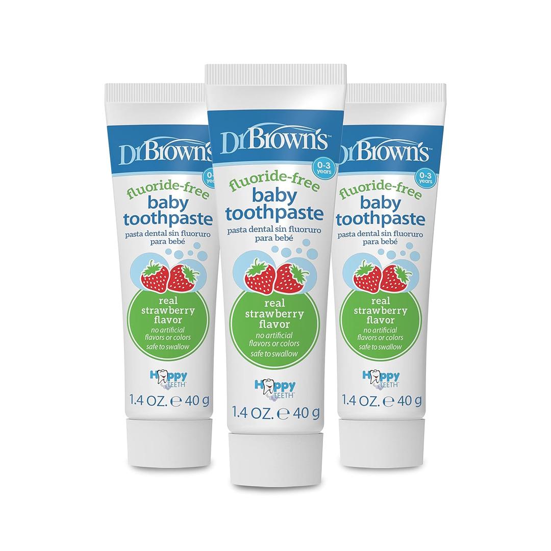 Dr. Brown's Fluoride-Free Baby Toothpaste, Infant and Toddler Oral Care, 1.4oz/40g, 0-3 Years, Strawberry, 3-Pack