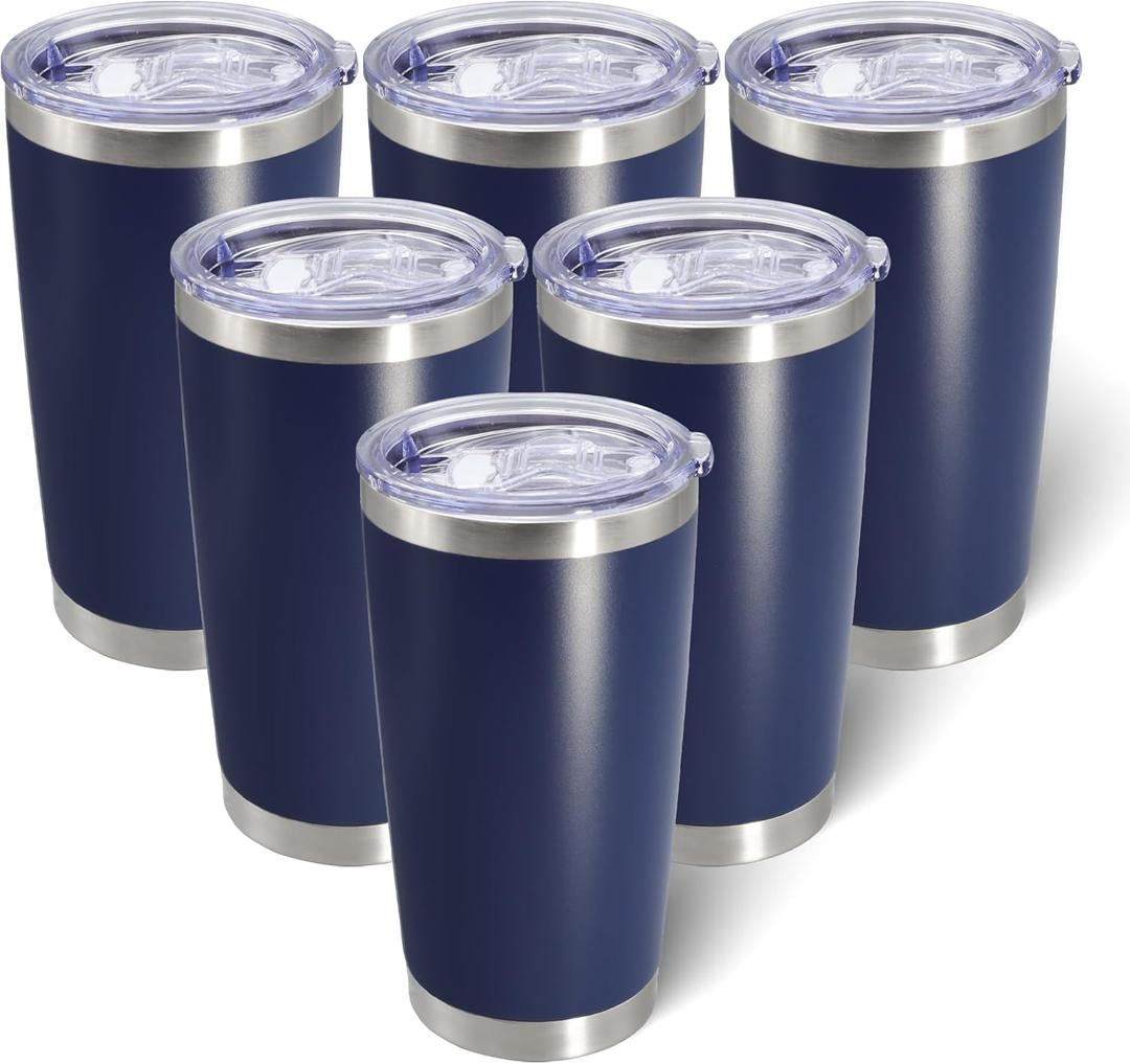 20oz Tumbler Bulk Stainless Steel Tumblers with Lid Vacuum Insulated Double Wall Travel Coffee Mug Powder Coated Tumbler Cup for Hot and Cold Drinks(Navy Blue, 6 pack)