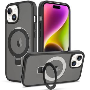 7 Pack 2 in 1 Magnetic Stand for iPhone 15 Case [Military Grade Drop Tested] Metallic silicone soft edge Matte Translucent Back Case