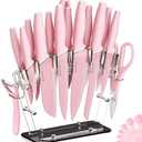 Astercook Knife Set with Block and Sharpener, 22 Piece Kitchen Knife Set Dishwasher Safe, Space-Saving Clear Knife Block with Knives for Everyday Home Cooking Pink
