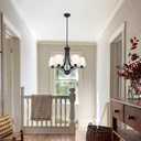 Farmhouse Chandeliers 6 Light Black Contemporary Pendant Lighting Rustic Dining Room Lighting Fixtures Hanging with White Fabric Shade, Flush Mount Ceiling Light for Bedroom Foyer