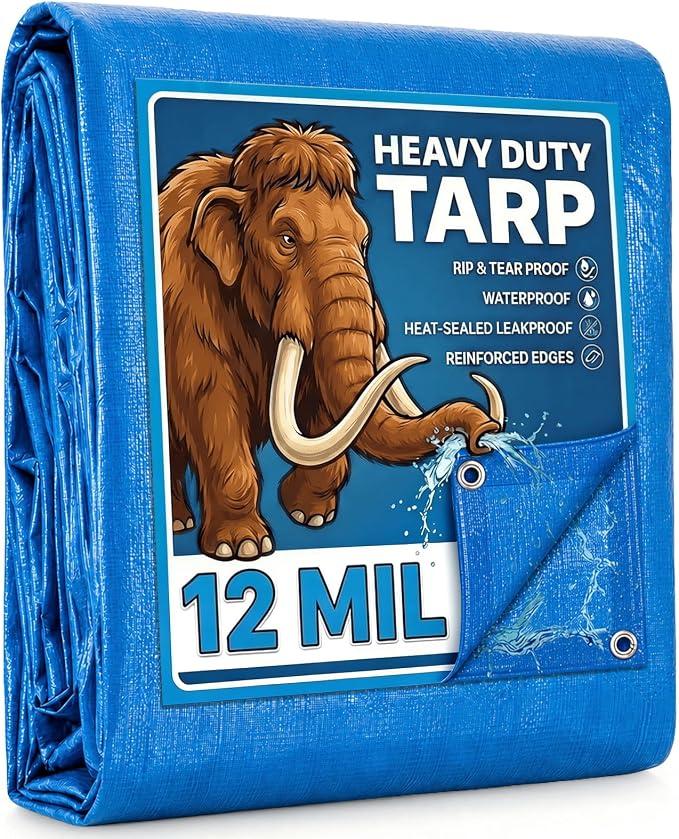Artpuch Heavy Duty Tarp Customized Finished Size 3x7 FT, 12 Mil Waterproof Poly Tarps with Grommets, Multipurpose Protective Tarp Cover for Outdoor Camping, Blue