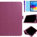 Case for iPad 10.9 inch 2022 (iPad 10th Generation Release A2696 A2757 A2777), Slim Leather Folding Stand Full Protective Cover Case,with Stylus Pen,Screen Film (Purple)