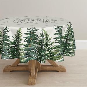 Horaldaily Christmas Tablecloth 7070 Inch Round, Winter Snow Trees White Washable Table Cover for Party Picnic Dinner Decor (Beige)