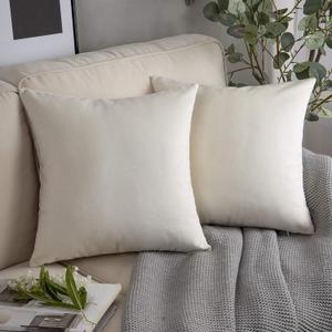 Phantoscope Pack of 2 Velvet Decorative Throw Decorative Pillow Cover Soft Solid Square Cushion Case for Couch, Off White, 20 x 20 inches 50 x 50 cm (20" x 20" (Pack of 2), Off White)