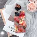 Compatible with iPhone 15 Case,Glossy Case All-Round Protection Shockproof Anti-Scratches TPU Cover,Cases for Man Woman-Blossoms Pink Flower Stained Glass