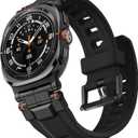 Bandletic Liquid Silicone Bands Compatible with Samsung Galaxy Watch Ultra Band 2025 2024 47mm for Men - Soft Rugged Sport Strap with Stainless Steel Buckle - Black Band with Black Connector