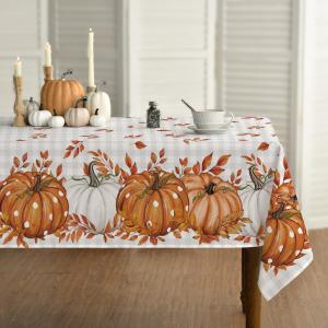Horaldaily Fall Tablecloth 5270 Inch Rectangular, Thanksgiving Autumn Harvest Orange Buffalo Plaid Pumpkin Leaves Table Cover for Party Picnic Dinner Decor