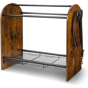 Saddle Rack Stand, Freestanding Horse Saddle Holder with Mesh Shelf, Hooks