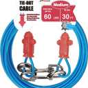 Petest Reflective Tie Out Cable with Crimp Cover for Medium Dogs Up to 60 Pounds, 30 Feet (Red & Blue)