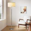 2-Light Floor Lamp, Mid Century Floor Lamp with Beige Lampshade, Standing Lamp Tall Lamp for Living Room Bedroom, 3 Color Temperatures 9W Bulb Include (Nickel Silver & Beige)