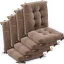 Juexica 4 Set Outdoor Patio Chair Cushions Corduroy Seat High Back Tufted Pillow Replacement Rocking Patio Chair Pads for Outdoor Indoor Home Office(Grayish Brown), 16.54 X 16.54 X 3.54 Inches