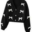 SHENHE Girl's Bow Button Down Knitted Cardigan V Neck Loose Cute Crop Sweater Outwear 12Y