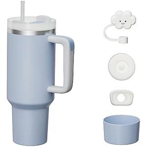 KISSKIND 40 oz Tumbler with Handle and Straw Lid Leak-proof Silicone Boot Straw Cover Cap Travel Coffee Mug Stainless Steel Water Bottle Insulated Cup for Hot Cold Beverages