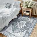 Area Rugs 3'x5' Washable Non-Slip, Floral Vintage Distress Print Pattern Medallion Carpet for Living Room Bedroom Dining Room, Light Gray Grey White